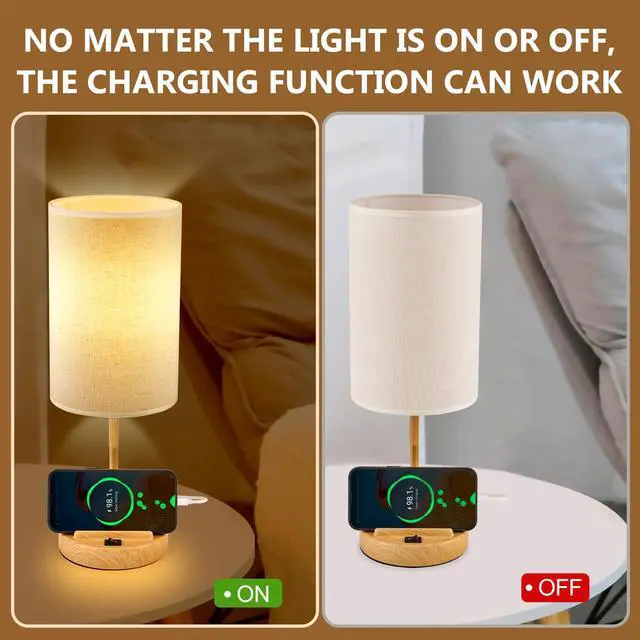 Alt view image 4 of 7 - Table Lamp with 3 USB Charging Ports, Modern Desk Lamp with AC Outlet and Phone Stands, Perfect Bedside Lamp for Bedroom, Living Room, Office (Pack of 2)