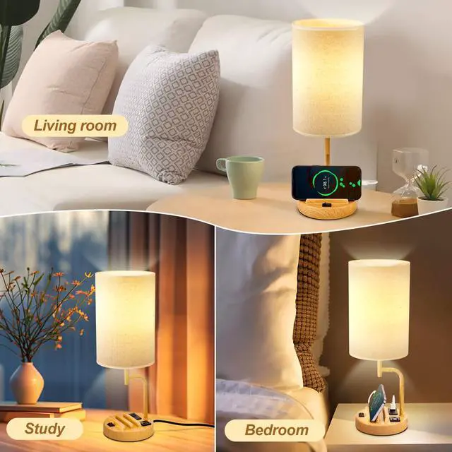 Alt view image 7 of 7 - Table Lamp with 3 USB Charging Ports, Modern Desk Lamp with AC Outlet and Phone Stands, Perfect Bedside Lamp for Bedroom, Living Room, Office (Pack of 2)