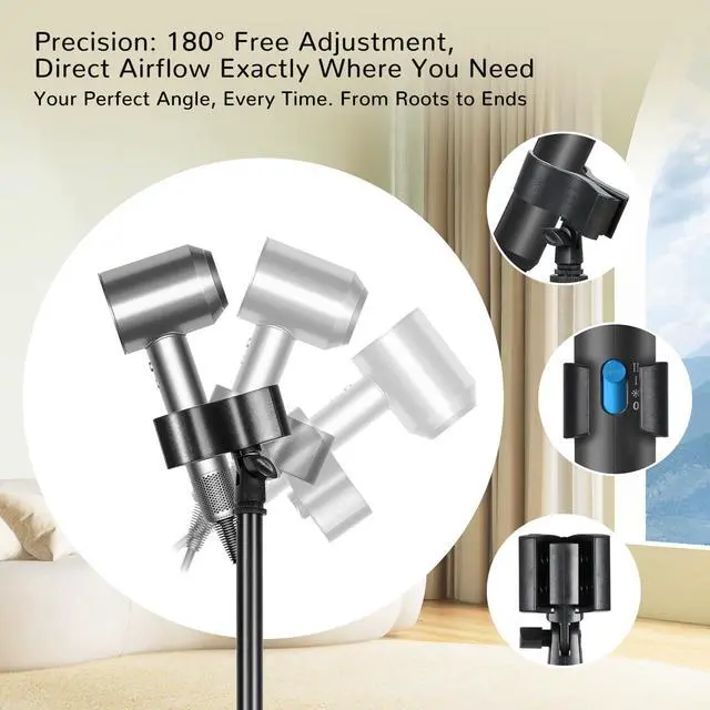 Alt view image 3 of 7 - Hands Free Hair Dryer Stand Holder with Adjustable Mount for Blow Dryer - Portable Standing Hair Dryer Stand for Bathroom Vanity, Home Use