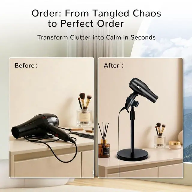 Alt view image 6 of 7 - Hands Free Hair Dryer Stand Holder with Adjustable Mount for Blow Dryer - Portable Standing Hair Dryer Stand for Bathroom Vanity, Home Use