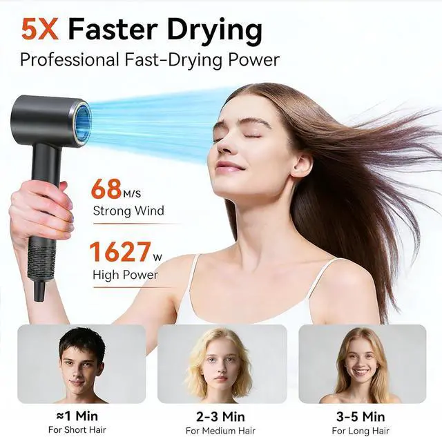 Alt view image 2 of 7 - Hair Dryer 180000RPM Professional Ionic High Speed Blow Dryer with Diffuser