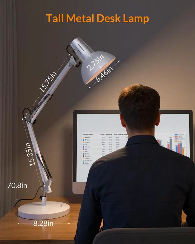 Alt view image 2 of 7 - Metal Adjustable Desk Lamp with Clamp, Swing Arm for Home Office