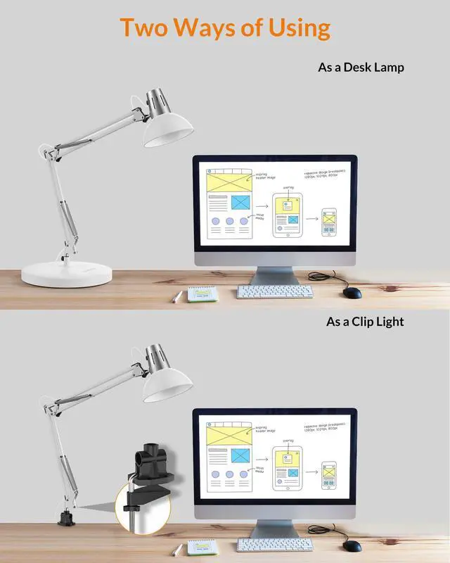 Alt view image 4 of 7 - Metal Adjustable Desk Lamp with Clamp, Swing Arm for Home Office