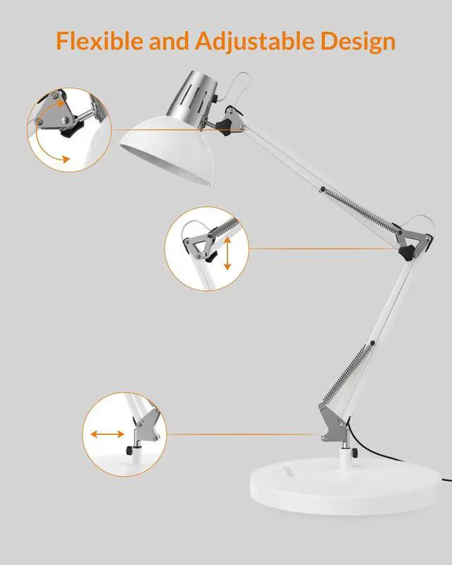 Alt view image 7 of 7 - Metal Adjustable Desk Lamp with Clamp, Swing Arm for Home Office