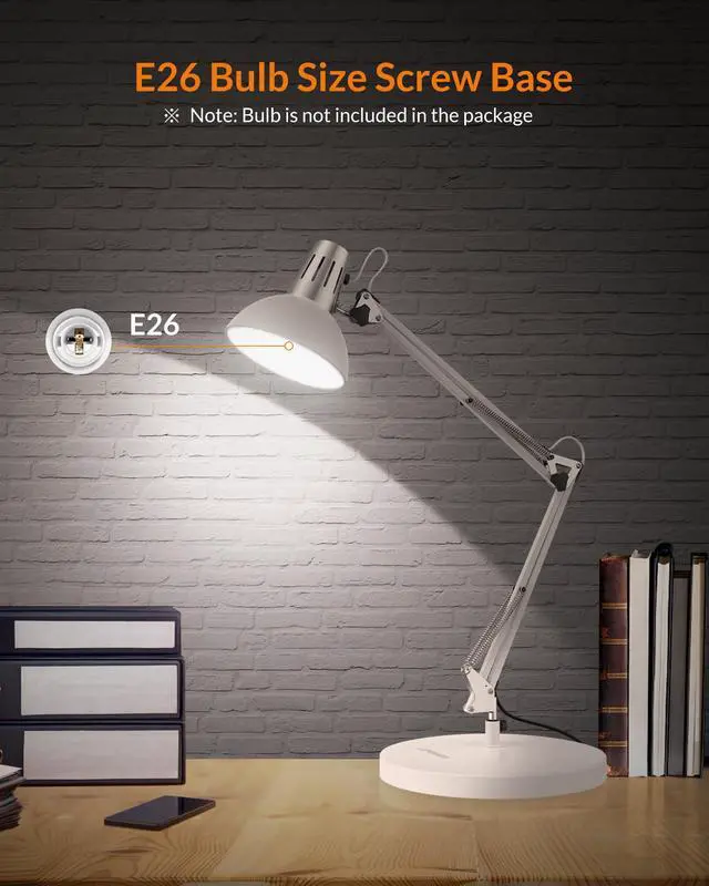Alt view image 5 of 7 - Metal Adjustable Desk Lamp with Clamp, Swing Arm for Home Office