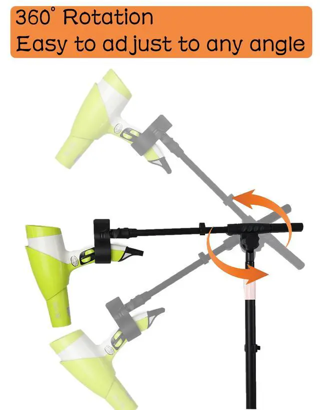 Alt view image 5 of 7 - Blow Dryer Stand Hands Free with Universal Hair Dryer Holder, Stable Heavy Duty Base, Adjustable Height 25" to 69", Free Hands to Do Other Things