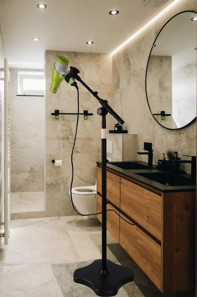 Alt view image 4 of 7 - Blow Dryer Stand Hands Free with Universal Hair Dryer Holder, Stable Heavy Duty Base, Adjustable Height 25" to 69", Free Hands to Do Other Things