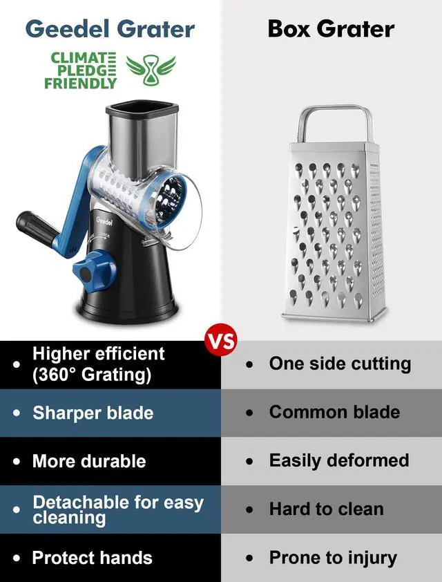 Alt view image 2 of 7 - Rotary Cheese Grater, Kitchen Mandoline Vegetable Slicer with 3 Interchangeable Blades, Easy to Clean Grater and Vegetable Chopper, Onion Chopper Pro Food Chopper, Kitchen Slicer