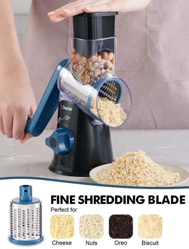 Alt view image 5 of 7 - Rotary Cheese Grater, Kitchen Mandoline Vegetable Slicer with 3 Interchangeable Blades, Easy to Clean Grater and Vegetable Chopper, Onion Chopper Pro Food Chopper, Kitchen Slicer