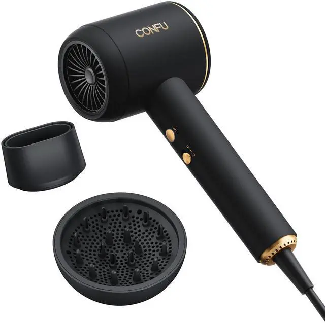 Main image of Diffuser Blow Hair Dryer - 420 Million Plasma Blowdryers for Curly/Fine/Thick/Frizzy Hair - Professional 1600 Watt Ionic Hairdryers Handheld Lightweight (Black)
