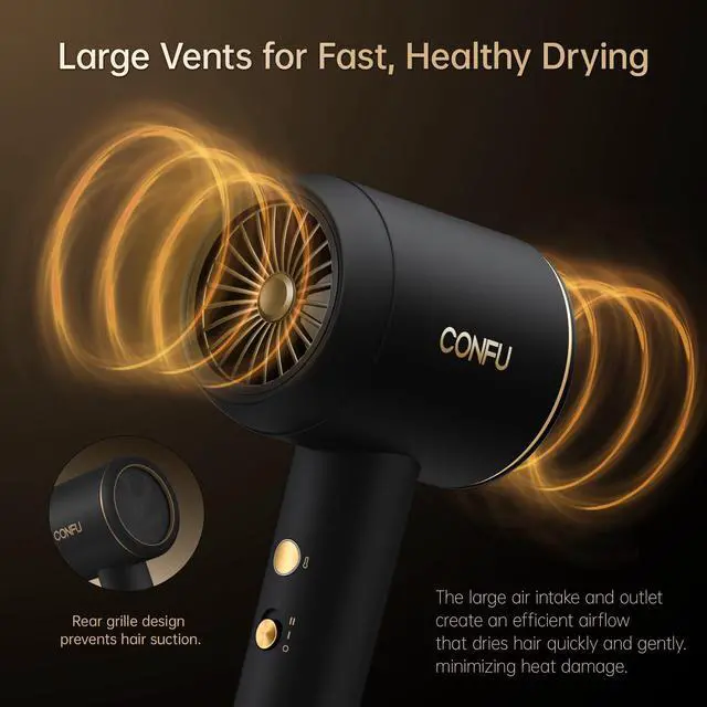 Alt view image 6 of 7 - Diffuser Blow Hair Dryer - 420 Million Plasma Blowdryers for Curly/Fine/Thick/Frizzy Hair - Professional 1600 Watt Ionic Hairdryers Handheld Lightweight (Black)