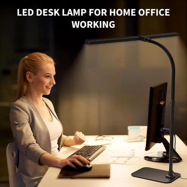 Alt view image 2 of 7 - LED Desk Lamp Architect Task Light Dual Head Modern Flexible Gooseneck Tall