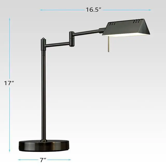 Alt view image 7 of 7 - LED Pharmacy Table Lamp, Full Range Dimming, 12W LED, 360 Degree Swing Arms, Desk, Reading, Craft, Work Lamp, ETL Tested, Black