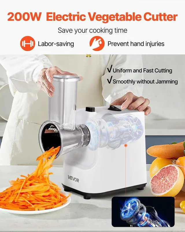 Alt view image 2 of 7 - Electric Cheese Grater Salad Maker, 200W Salad Shooter, Electric Vegetable Slicer Shredder Chopper for Fruits with 5 Attachments, Stainless Steel Food Cutter for Vegetables, and Cheeses