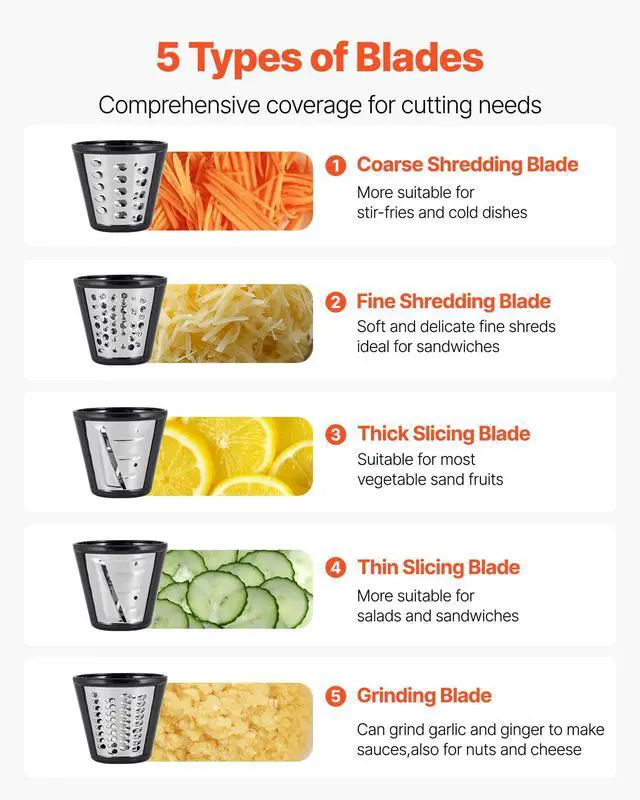 Alt view image 3 of 7 - Electric Cheese Grater Salad Maker, 200W Salad Shooter, Electric Vegetable Slicer Shredder Chopper for Fruits with 5 Attachments, Stainless Steel Food Cutter for Vegetables, and Cheeses