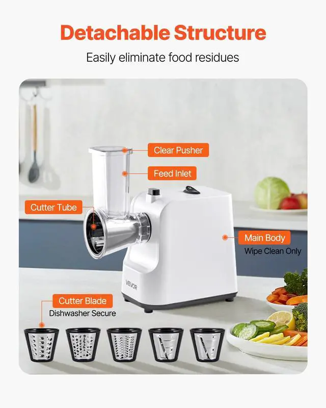 Alt view image 6 of 7 - Electric Cheese Grater Salad Maker, 200W Salad Shooter, Electric Vegetable Slicer Shredder Chopper for Fruits with 5 Attachments, Stainless Steel Food Cutter for Vegetables, and Cheeses