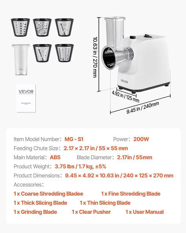 Alt view image 7 of 7 - Electric Cheese Grater Salad Maker, 200W Salad Shooter, Electric Vegetable Slicer Shredder Chopper for Fruits with 5 Attachments, Stainless Steel Food Cutter for Vegetables, and Cheeses