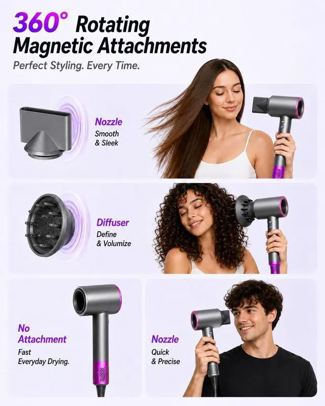Alt view image 6 of 7 - Hair Dryer with Carry Case,160,000 RPM High Speed Ionic Blow Dryer