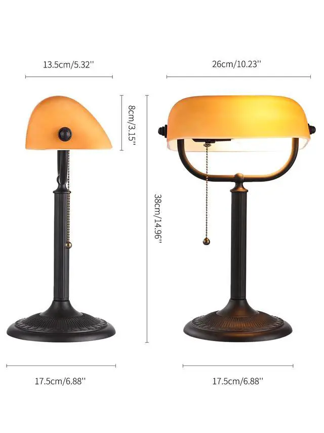 Alt view image 5 of 7 - 1-Minute Quick-Change Shade Matted Amber Glass Bankers Desk Lamp