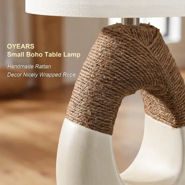 Alt view image 2 of 7 - 19'' Small Boho Table Lamps for Bedroom Set of 2, Farmhouse Rattan Bedroom Lamps for Living Room Rustic Home Decor, Nightstand Bedside Lamps for Sofa Table Entry Way, Suitable for Small Places