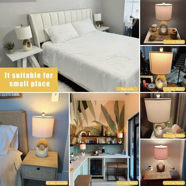 Alt view image 5 of 7 - 19'' Small Boho Table Lamps for Bedroom Set of 2, Farmhouse Rattan Bedroom Lamps for Living Room Rustic Home Decor, Nightstand Bedside Lamps for Sofa Table Entry Way, Suitable for Small Places