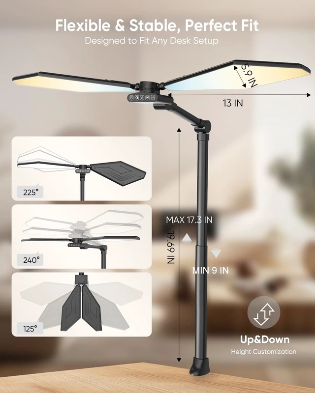 Alt view image 3 of 7 - 36W LED Desk Lamp with Clamp, Dual-Head Architect Lamp with Remote, Black | Super Bright 448-LED 3600LM Work Bench Light, 2700K-6500K, Dimming Overhead Desk Light for Workbenches & Home Office