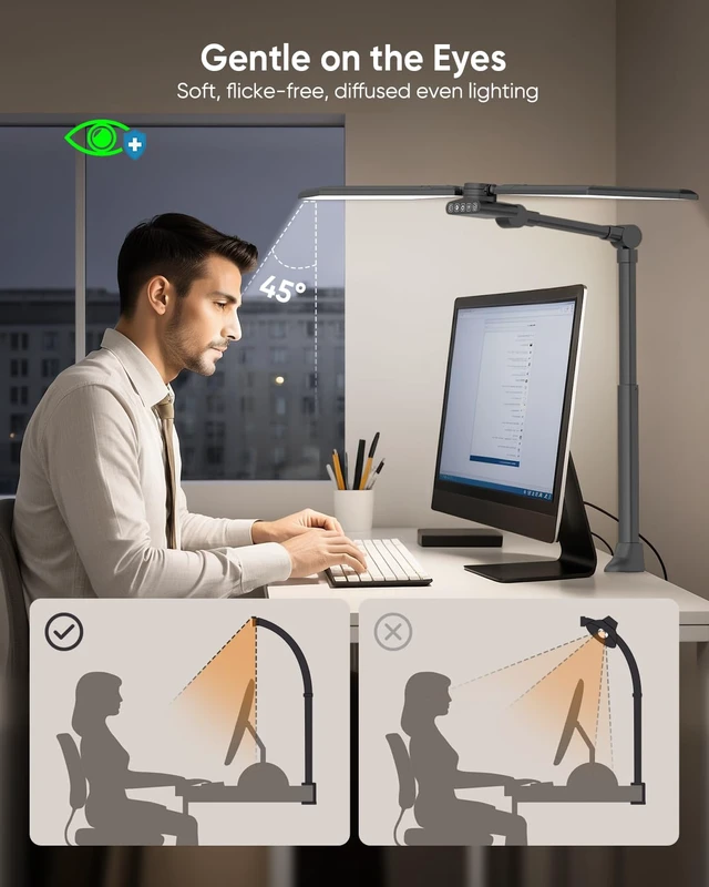 Alt view image 5 of 7 - 36W LED Desk Lamp with Clamp, Dual-Head Architect Lamp with Remote, Black | Super Bright 448-LED 3600LM Work Bench Light, 2700K-6500K, Dimming Overhead Desk Light for Workbenches & Home Office