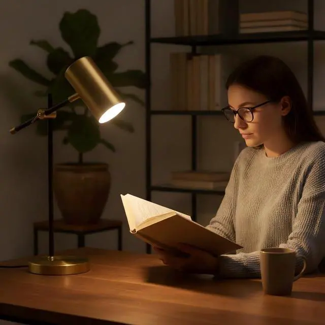 Alt view image 3 of 7 - Modern Black and Gold Desk Lamp with Type C Charging Port, Minimalist Industrial Table Lamp with Swing Arm, for Study Room Home Office Bedroom Bedside Nightstand