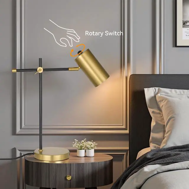 Alt view image 5 of 7 - Modern Black and Gold Desk Lamp with Type C Charging Port, Minimalist Industrial Table Lamp with Swing Arm, for Study Room Home Office Bedroom Bedside Nightstand