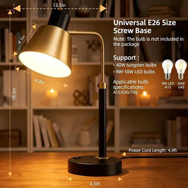 Alt view image 2 of 7 - Adjustable Desk Lamp with Dual USB-C/A & AC Outlet 340° Swivel Lamp Head