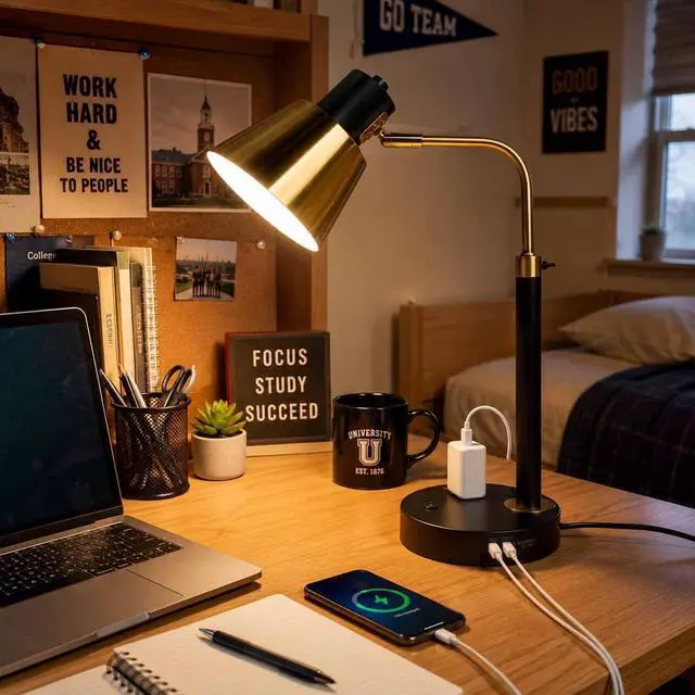 Alt view image 3 of 7 - Adjustable Desk Lamp with Dual USB-C/A & AC Outlet 340° Swivel Lamp Head