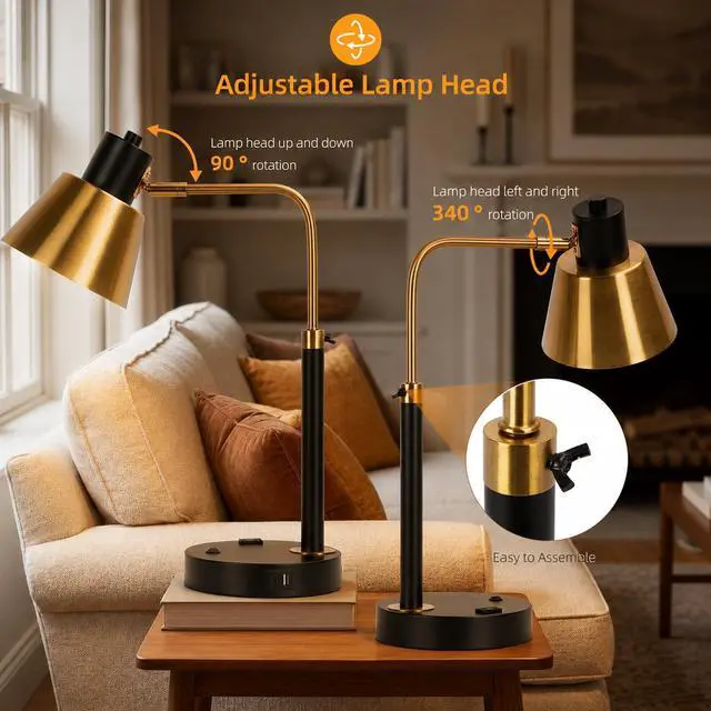 Alt view image 4 of 7 - Adjustable Desk Lamp with Dual USB-C/A & AC Outlet 340° Swivel Lamp Head