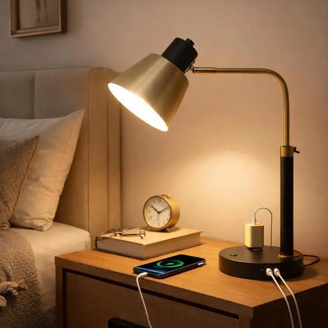 Alt view image 6 of 7 - Adjustable Desk Lamp with Dual USB-C/A & AC Outlet 340° Swivel Lamp Head