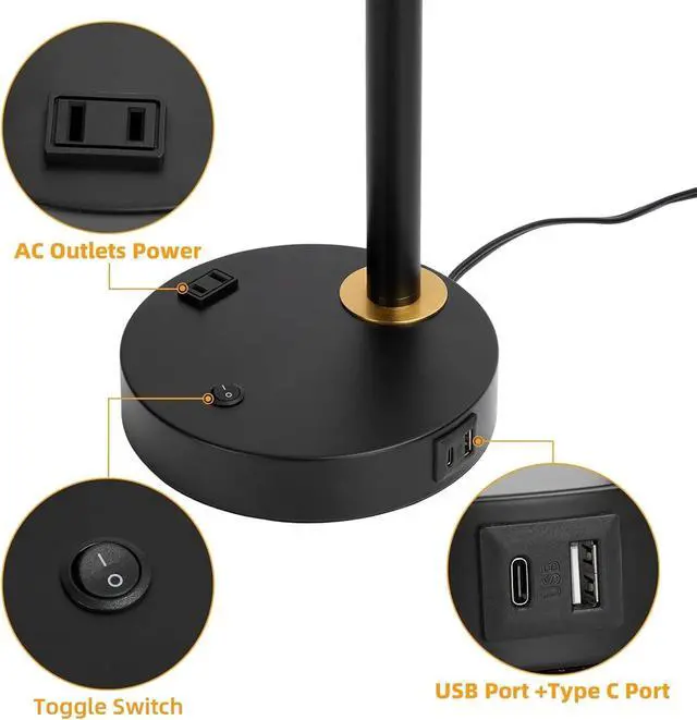 Alt view image 7 of 7 - Adjustable Desk Lamp with Dual USB-C/A & AC Outlet 340° Swivel Lamp Head