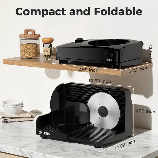 Alt view image 4 of 7 - Foldable Meat Slicer, 6.7 Stainless Steel Blades, 150W, Black