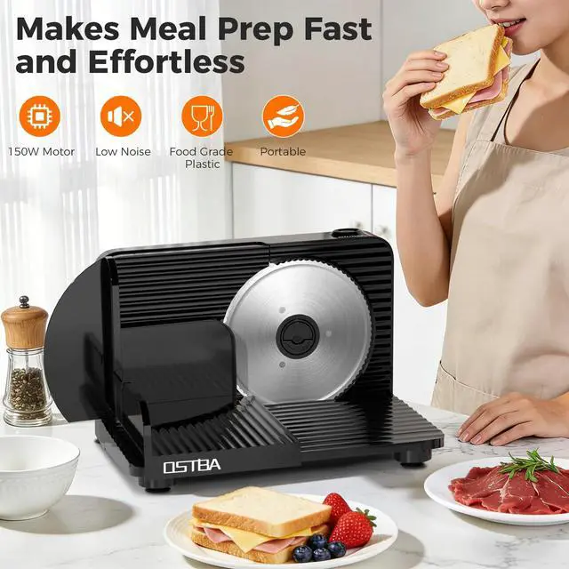 Alt view image 7 of 7 - Foldable Meat Slicer, 6.7 Stainless Steel Blades, 150W, Black