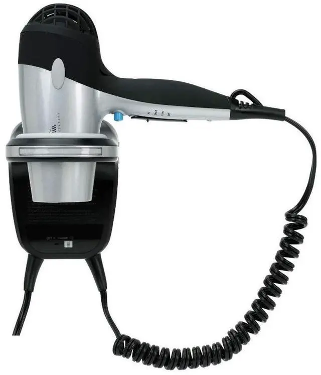 Main image of Dual Watt 3 Speed GreenSense Wall Mount Ionic Hair Dryer with Dimmable LED Night Light and Bracket, Black and Silver