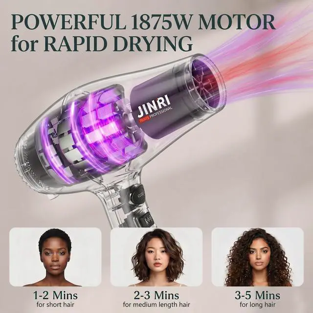 Alt view image 3 of 7 - 1875w Professional Tourmaline Hair Dryer, Salon Hair Blow Dryer