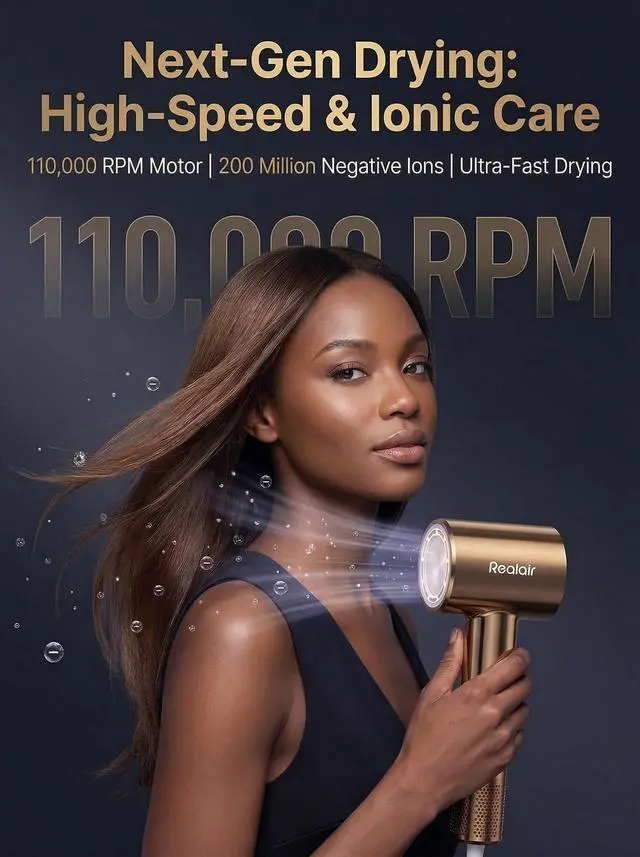 Alt view image 2 of 7 - High Speed Hair Dryer with Diffuser, 110,000 RPM Brushless Motor Ionic Blow Dryer for Fast Drying, 200M Negative Ions Quiet Lightweight Travel Hairdryer for Curly Hair