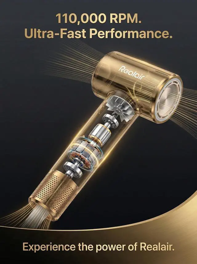 Alt view image 3 of 7 - High Speed Hair Dryer with Diffuser, 110,000 RPM Brushless Motor Ionic Blow Dryer for Fast Drying, 200M Negative Ions Quiet Lightweight Travel Hairdryer for Curly Hair