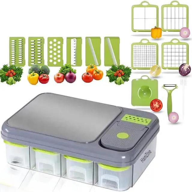 Main image of All in 1 Vegetable Chopper Veggie Dicer Stainless Steel Chesse Grater Metal Abs Food Slicer Salad Chopper Multifunctional Tools Fruit Cutter with Cutting Board Kitchen Gadgets