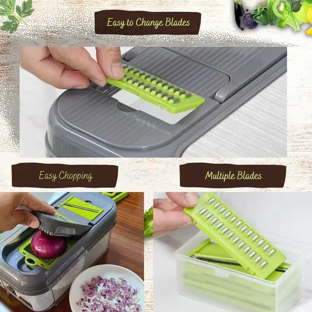 Alt view image 3 of 7 - All in 1 Vegetable Chopper Veggie Dicer Stainless Steel Chesse Grater Metal Abs Food Slicer Salad Chopper Multifunctional Tools Fruit Cutter with Cutting Board Kitchen Gadgets