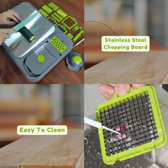 Alt view image 4 of 7 - All in 1 Vegetable Chopper Veggie Dicer Stainless Steel Chesse Grater Metal Abs Food Slicer Salad Chopper Multifunctional Tools Fruit Cutter with Cutting Board Kitchen Gadgets