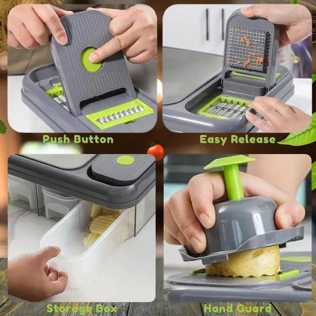 Alt view image 5 of 7 - All in 1 Vegetable Chopper Veggie Dicer Stainless Steel Chesse Grater Metal Abs Food Slicer Salad Chopper Multifunctional Tools Fruit Cutter with Cutting Board Kitchen Gadgets