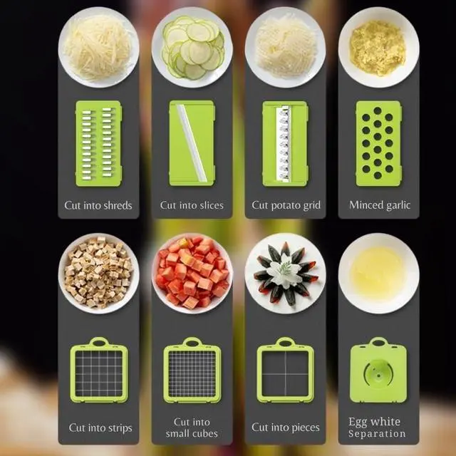 Alt view image 6 of 7 - All in 1 Vegetable Chopper Veggie Dicer Stainless Steel Chesse Grater Metal Abs Food Slicer Salad Chopper Multifunctional Tools Fruit Cutter with Cutting Board Kitchen Gadgets