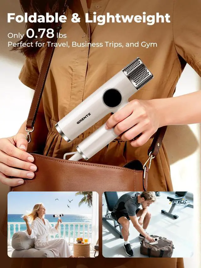 Alt view image 2 of 7 - White Blow Dryer with Diffuser, Professional High-Speed Ionic Hair Dryer with Digital Temperature Display, Magnetic Diffuser & Concentrator, Lightweight & Low Noise for Home and Travel