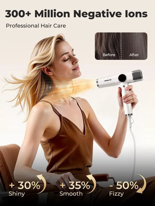 Alt view image 3 of 7 - White Blow Dryer with Diffuser, Professional High-Speed Ionic Hair Dryer with Digital Temperature Display, Magnetic Diffuser & Concentrator, Lightweight & Low Noise for Home and Travel