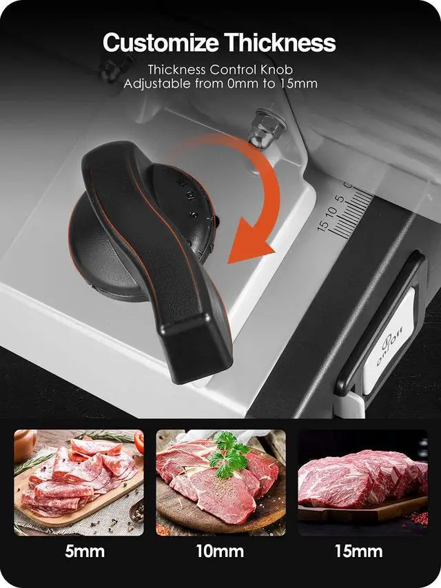 Alt view image 2 of 7 - Meat Slicer Electric Deli Food Slicer with Child Lock Protection, Removable 7.5 Stainless Steel Blade and Food Carriage, Adjustable Thickness Food Slicer Machine for Meat, Cheese, Bread(150W)