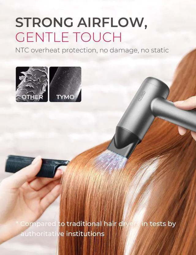 Alt view image 3 of 7 - Ionic Hair Dryer for Women, Professional Blow Dryer with 110000 RPM Brushless Motor for Fast Drying, Travel Lightweight AIRHYPE Lite Hairdryer, Low Noise, 4 Temps & 3 Speeds for Man, Silver