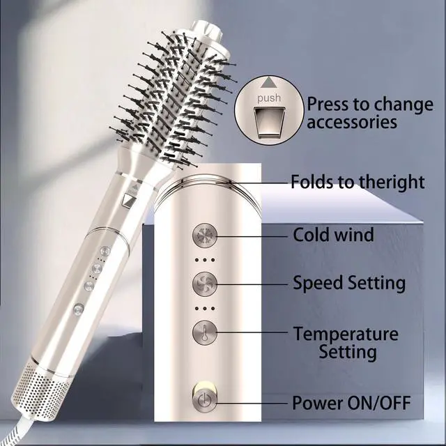 Alt view image 6 of 7 - 5 in 1 Blow Dryer Brush & Hot Air Styler110,000 RPM High-Speed Hair Dryer with Auto Wrap Curlers & Ionic Technology, Hot Air Brush Wrap Fast Drying, Curling/Volumizing/Straightening - Gold